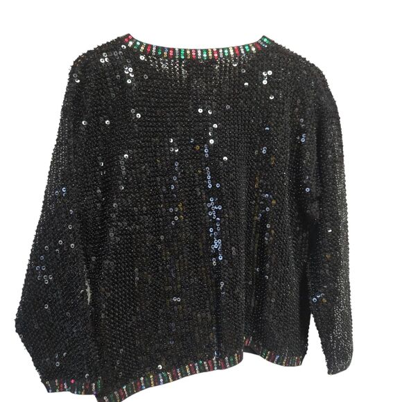 Vintage BERER Takako Sakon Black Full Sequin Christmas Tree Full Zip XL - Picture 6 of 8